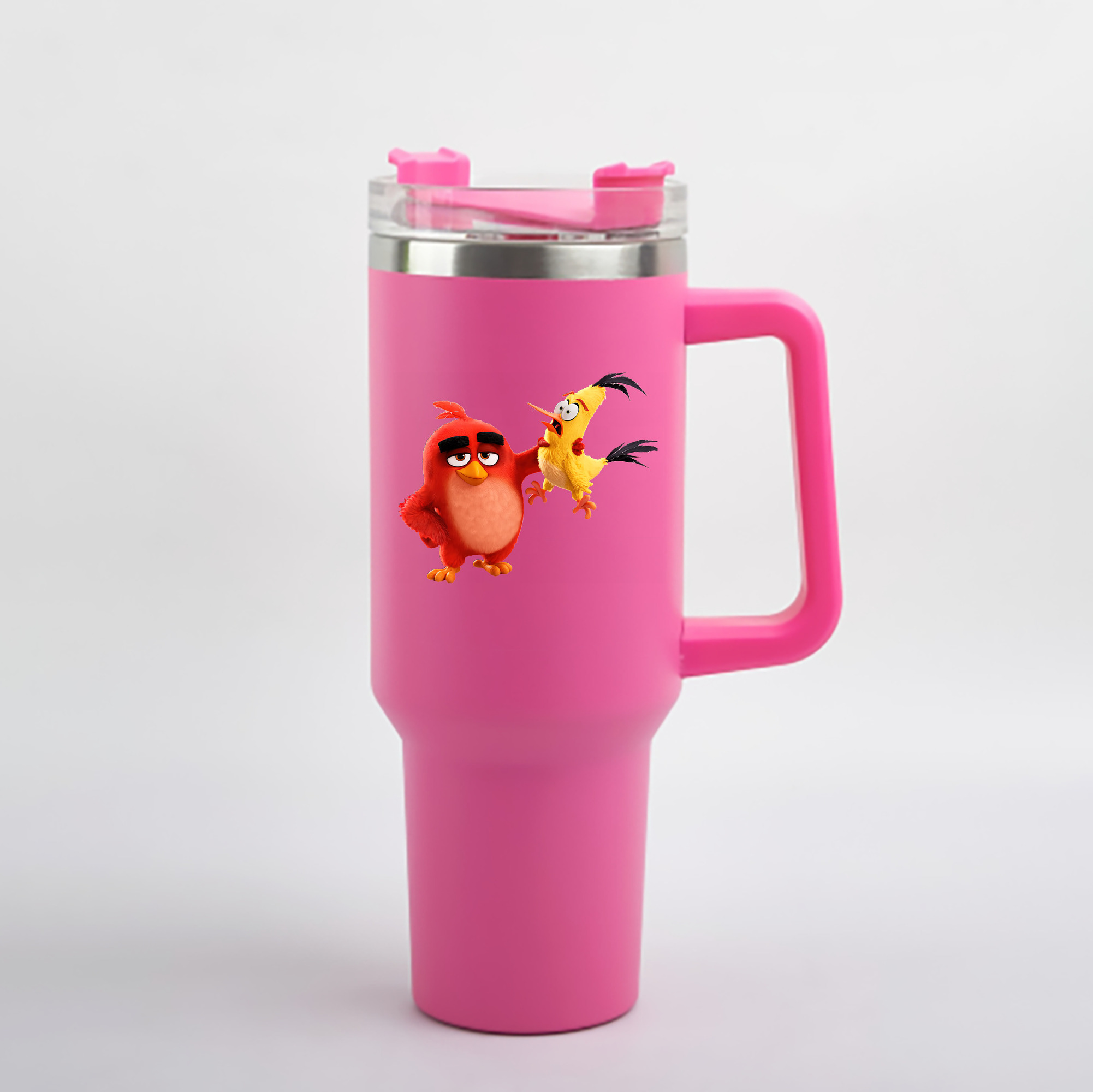 （画像用） Angry Birds アングリーバード 1200mL車用タンブラー - クリスタルステッカー（プラスチックストロー付き）